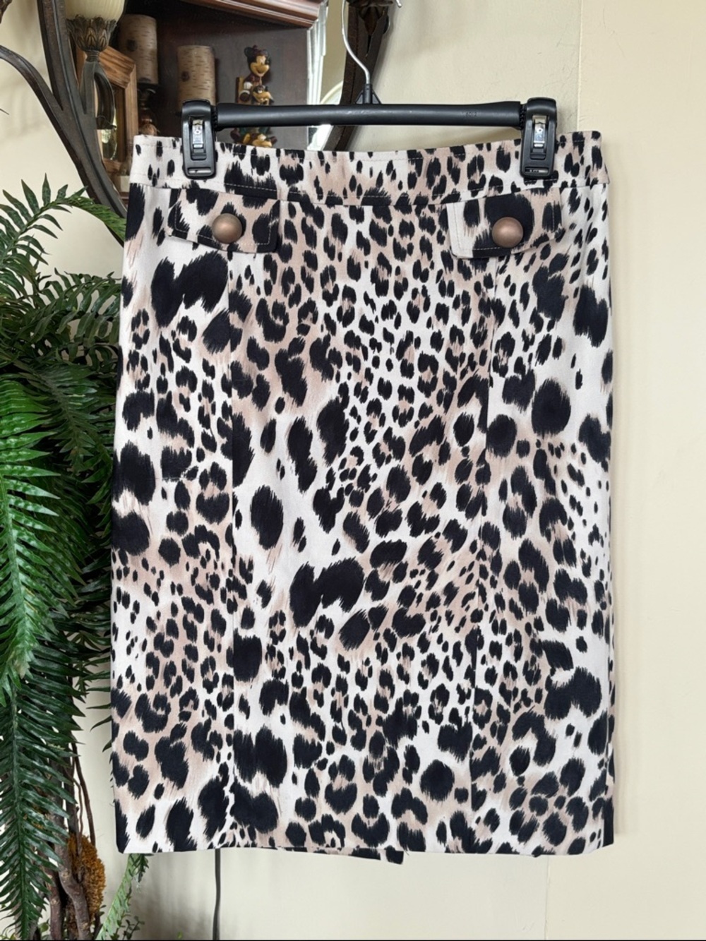 Alberto Makali Leopard Print Pencil Skirt Black Cream Animal Print Office Lined